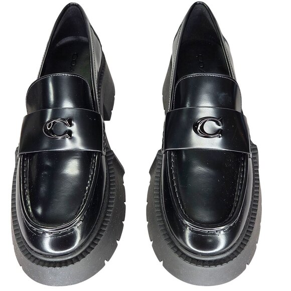 COACH Women's Leah Platform Loafer Flat Shoes Black - Picture 1 of 7